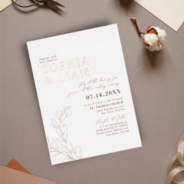Invitación Con Relieve Metalizado Boho Terracotta Con Boda De Código QR RSVP
