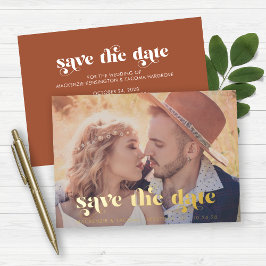 Invitación Con Relieve Metalizado Boho Tipografía con Hoja de Oro Foto Guardar la Fe