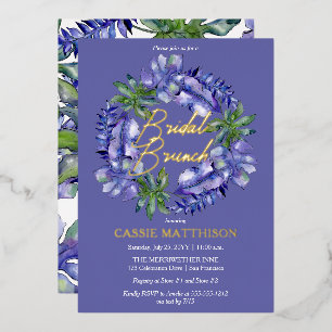 Invitación Con Relieve Metalizado Boho Tropical deja Peri   Brunch de novia verde