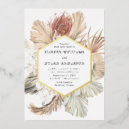 Invitación Con Relieve Metalizado Boho Tropical Love Boda Gold