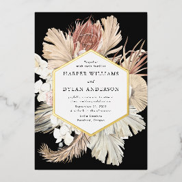 Invitación Con Relieve Metalizado Boho Tropical Love Boda Gold