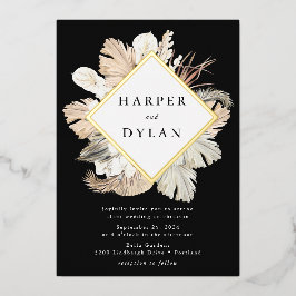 Invitación Con Relieve Metalizado Boho Tropical Love Diamond Frame Boda Gold