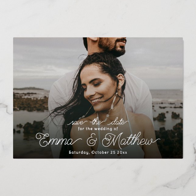 Invitación Con Relieve Metalizado Boho Under the Sea Photo Curly Save the Date (Anverso)