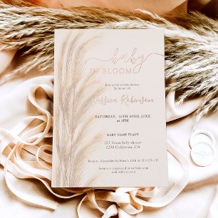 Invitación Con Relieve Metalizado Boho verano hierba de pampas acuarela baby shower