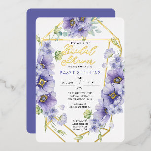 Invitación Con Relieve Metalizado Boho Violetas Púrpura Geométrico Despedida de Solt
