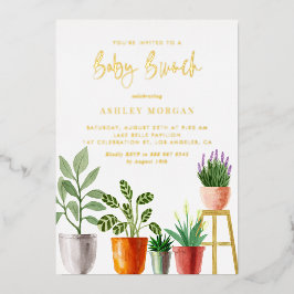 Invitación Con Relieve Metalizado Boho Watercolor Indoor Plantas Baby Shower Brunch