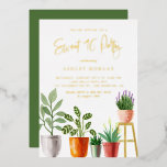 Invitación Con Relieve Metalizado Boho Watercolor Indoor Plantas Dulce Dieciséis Fie<br><div class="desc">Invite a los invitados a su evento con este Relieve metalizado de personalizable presionado dulce invitación de 16 fiestas. Cuenta con ilustraciones acuáticos de macetas de plantas de hogar, como liras de melocotón, lavanda y suculentos. Personalice este tema de la planta dulce invitación de dieciséis personas añadiendo sus propios detalles....</div>