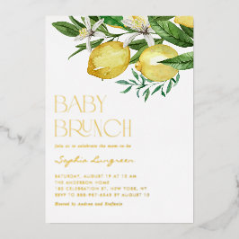 Invitación Con Relieve Metalizado Boho Watercolor Lemon Floral Baby Shower Brunch