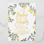 Invitación Con Relieve Metalizado Boho Watercolor Lemon Wreath Baby Shower<br><div class="desc">Invite a los huéspedes a su evento con esta invitación a la ducha de bebé con Relieve metalizado dorado de personalizable. Cuenta con una corona de limón color agua. Personalice esta invitación a la ducha de leche de limón añadiendo el nombre del celebrante, la hora del evento, el lugar y...</div>