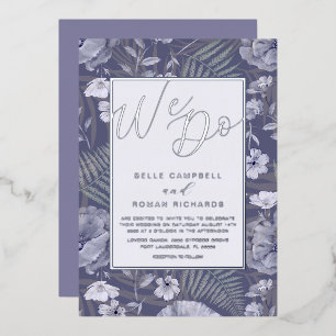 Invitación Con Relieve Metalizado Boho Wild Flowers Purple & Silver Script Boda