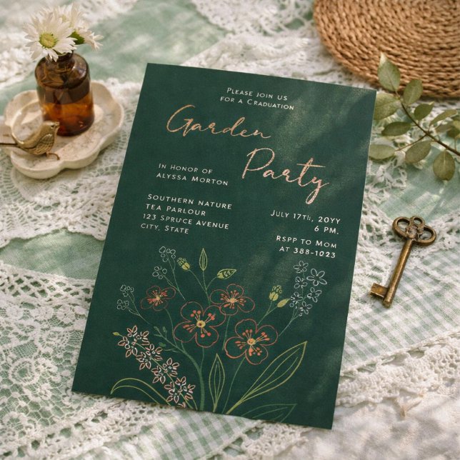 Invitación Con Relieve Metalizado Boho Wildflower Garden Party Graduation (Subido por el creador)