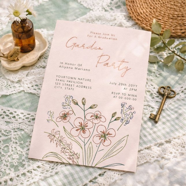 Invitación Con Relieve Metalizado Boho Wildflower Garden Party Graduation (Subido por el creador)