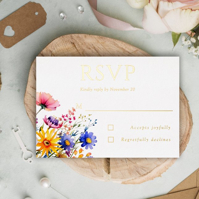 Invitación Con Relieve Metalizado Boho Wildflower Garden Wedding RSVP (Subido por el creador)