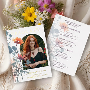 Invitación Con Relieve Metalizado Boho Wildflowers Bunch Photo Modern Arch Graduate
