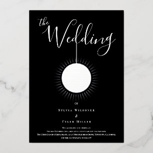 Invitación Con Relieve Metalizado Bola de Disco Boda Negra Plateada