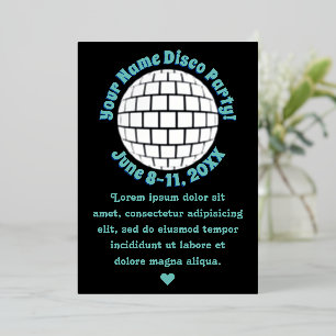 Invitación Con Relieve Metalizado Bola de Disco Retro PERSONALIZADA Plateada