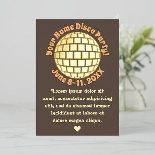 Invitación Con Relieve Metalizado Bola de discoteca dorada retro PERSONALIZADA Oro