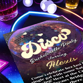 Invitación Con Relieve Metalizado Bola de Discoteca Espejo Púrpura para Fiesta de De