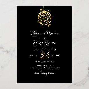 Invitación Con Relieve Metalizado Bola de Discoteca Minimalista Impresa o Digital Bo