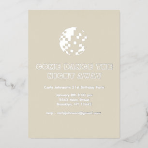 Invitación Con Relieve Metalizado Bola de Discoteca Plateada Metálica Y2K Fiesta de