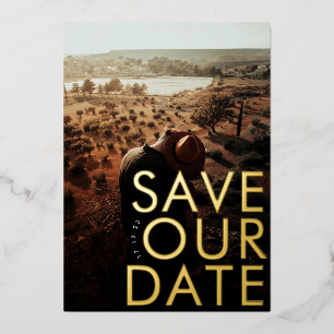 Invitación Con Relieve Metalizado BOLD Ultra Moderno Gold Photo Save Our Date