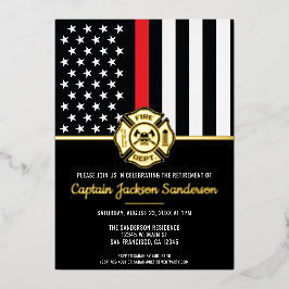 Invitación Con Relieve Metalizado Bombero Jubilación Departamento de Bomberos Bomber