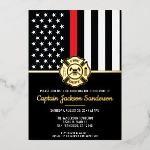 Invitación Con Relieve Metalizado Bombero Jubilación Departamento de Bomberos Bomber