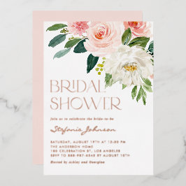 Invitación Con Relieve Metalizado Bonito acuarela Flores Jardín Ducha Bridal