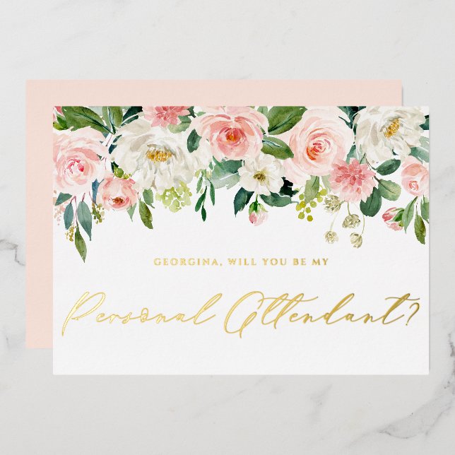 Invitación Con Relieve Metalizado Bonito Las Flores De Rubor Son Mi Asistente Person (Anverso/Reverso)