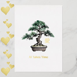 Invitación Con Relieve Metalizado Bonsai Tree Japanese Love Calligraphy Valentine's