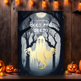 Invitación Con Relieve Metalizado Boos de Halloween y Fiesta fantasma de Booze