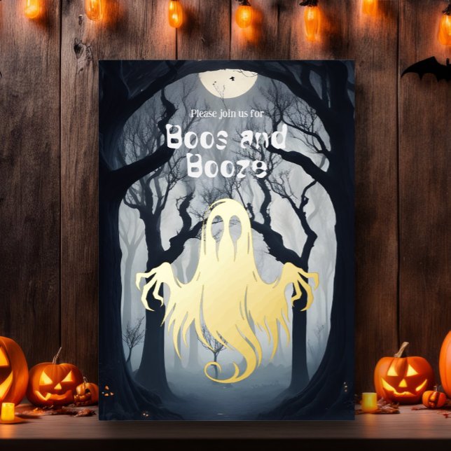 Invitación Con Relieve Metalizado Boos de Halloween y Fiesta fantasma de Booze (Subido por el creador)