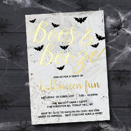 Invitación Con Relieve Metalizado Boos y Booze Halloween Party Real