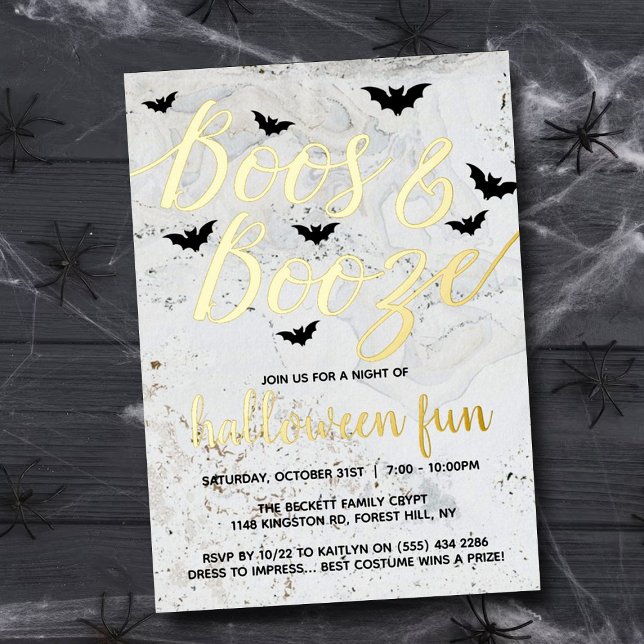 Invitación Con Relieve Metalizado Boos y Booze Halloween Party Real (Subido por el creador)