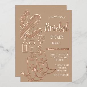 Invitación Con Relieve Metalizado Boots occidentales Bubbly Boho Relieve metalizado