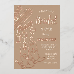 Invitación Con Relieve Metalizado Boots occidentales Bubbly Boho Relieve metalizado