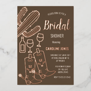 Invitación Con Relieve Metalizado Boots occidentales Bubbly Boho Relieve metalizado