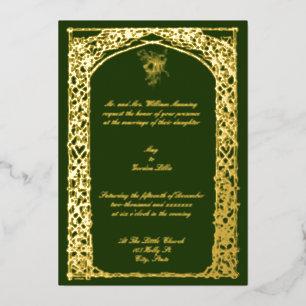 Invitación Con Relieve Metalizado Borde de enrejado de viña de la era victoriana ant