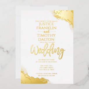 Invitación Con Relieve Metalizado Borde de esquina de oro elegante boda tradicional 