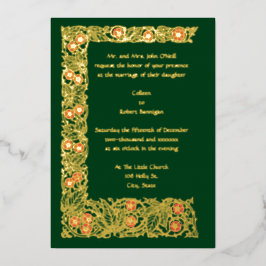 Invitación Con Relieve Metalizado Borde de follaje y floral Arts & Crafts vintage