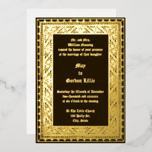 Invitación Con Relieve Metalizado Borde de la era victoriana vintage 1882