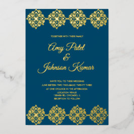 Invitación Con Relieve Metalizado Borde de Mandala Indio Moderno Boda Prensado