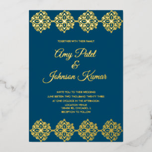 Invitación Con Relieve Metalizado Borde de Mandala Indio Moderno Boda Prensado