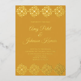 Invitación Con Relieve Metalizado Borde de Mandala Indio Moderno Boda Prensado 