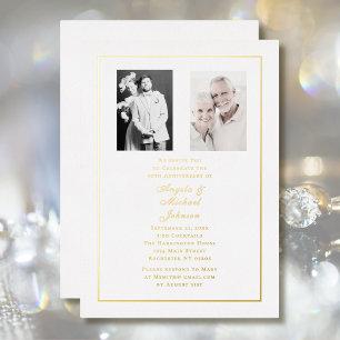 Invitación Con Relieve Metalizado Borde de oro blanco del 50 aniversario