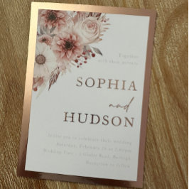 Invitación Con Relieve Metalizado Borde de oro del Rosa del Boda de Rubor, muy divin