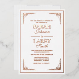 Invitación Con Relieve Metalizado Borde de oro rosa elegante Boda tradicional 