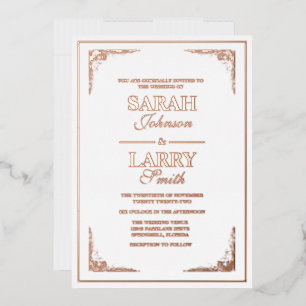Invitación Con Relieve Metalizado Borde de oro rosa elegante Boda tradicional 