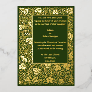 Invitación Con Relieve Metalizado Borde de parra vintage William Morris Kelmscott