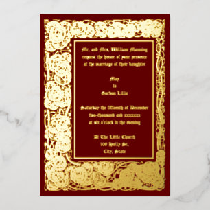 Invitación Con Relieve Metalizado Borde de rosa Mackintosh de estilo artes y oficios